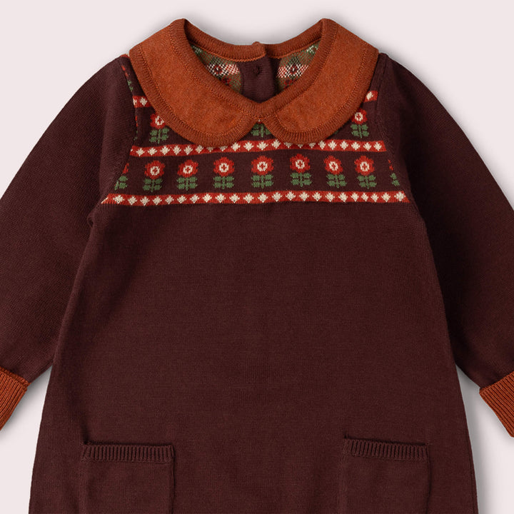 Collecting Flowers Knitted Collar Dress Brown / 5-6y