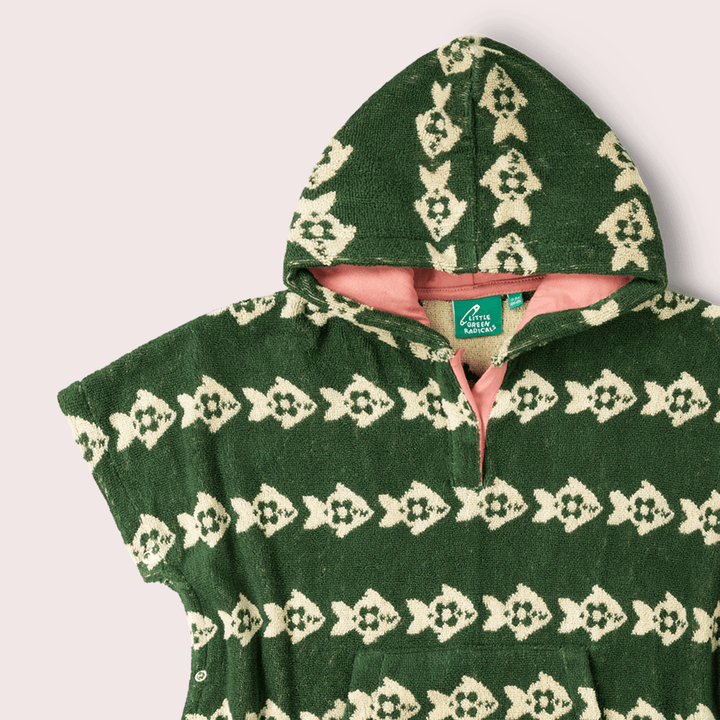 Swimming Fish Kids Towel Poncho Green / 7-8y
