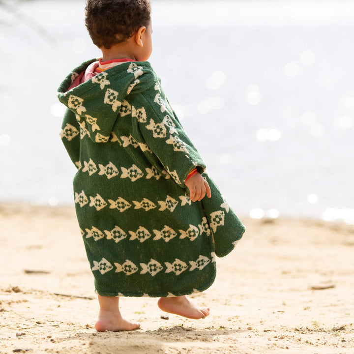 Swimming Fish Kids Towel Poncho Green / 7-8y