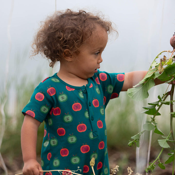 Apple Picking Organic Romper Blue / 18-24m