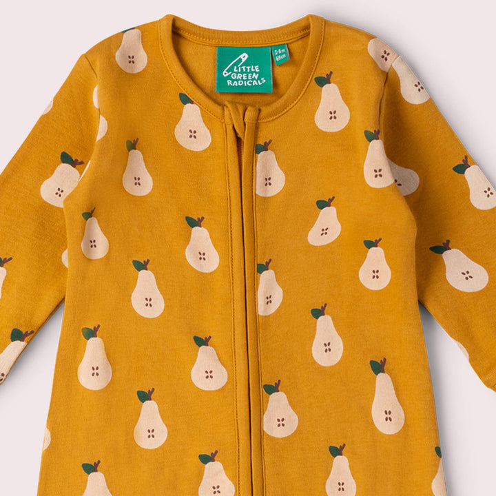 Summer Pears Zip Organic Babygrow Gold / Newborn