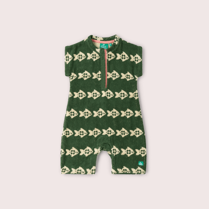 Swimming Fish Towelling Romper Green / 12-24m