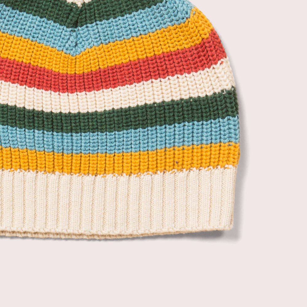 Rainbow Striped Knitted Beanie Hat - Close Up