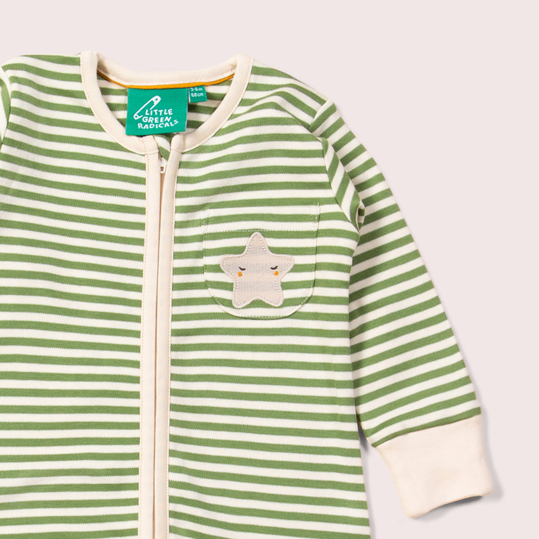 Green Star Applique Zip Babygrow