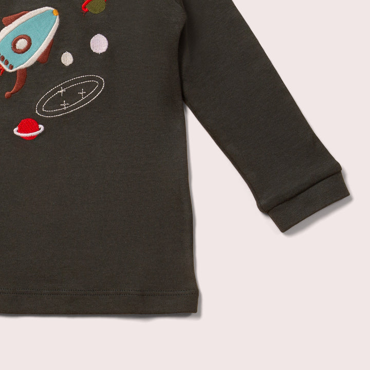 Outer Space Chest Applique Long Sleeve T-Shirt