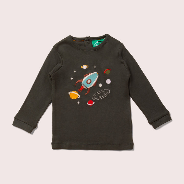 Outer Space Chest Applique Long Sleeve T-Shirt