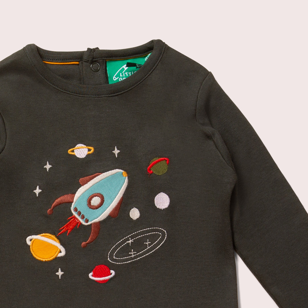 Outer Space Chest Applique Long Sleeve T-Shirt