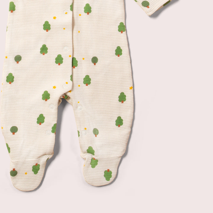 Cream Winter Trees Organic Waffle Babygrow