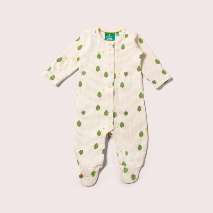 Cream Winter Trees Organic Waffle Babygrow