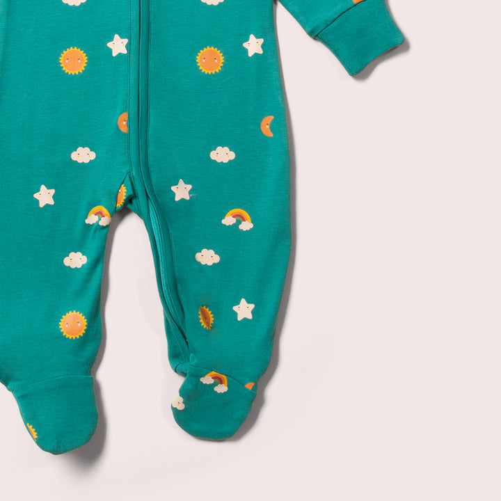 Turquoise Skies Zip Organic Babygrow