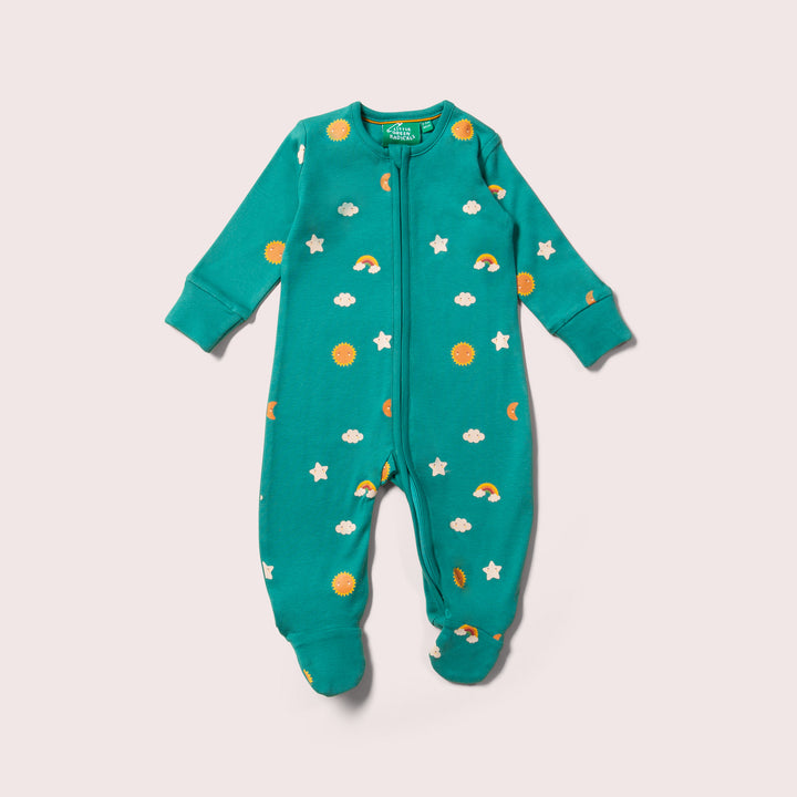 Turquoise Skies Zip Organic Babygrow