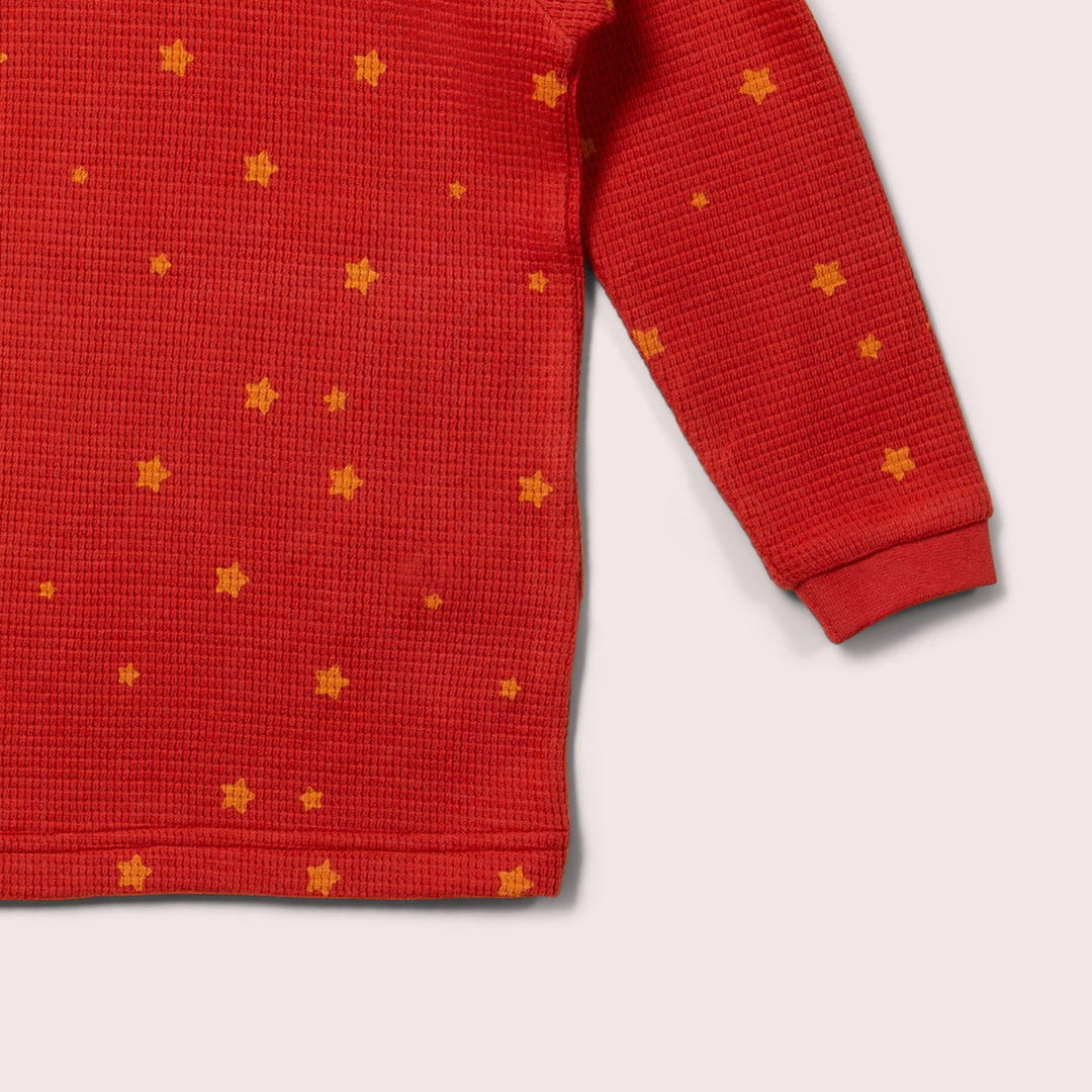 Hazelnut Stars Waffle Long Sleeve Button Top