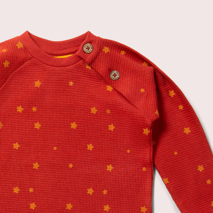 Hazelnut Stars Waffle Long Sleeve Button Top