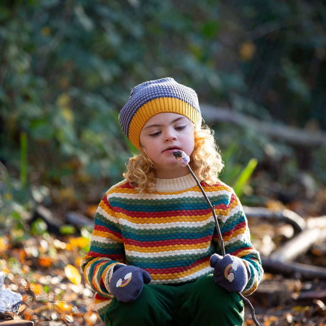 From One To Another Honeycomb Rainbow Striped Snuggly Knitted Jumper