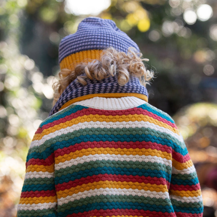 From One To Another Honeycomb Rainbow Striped Snuggly Knitted Jumper