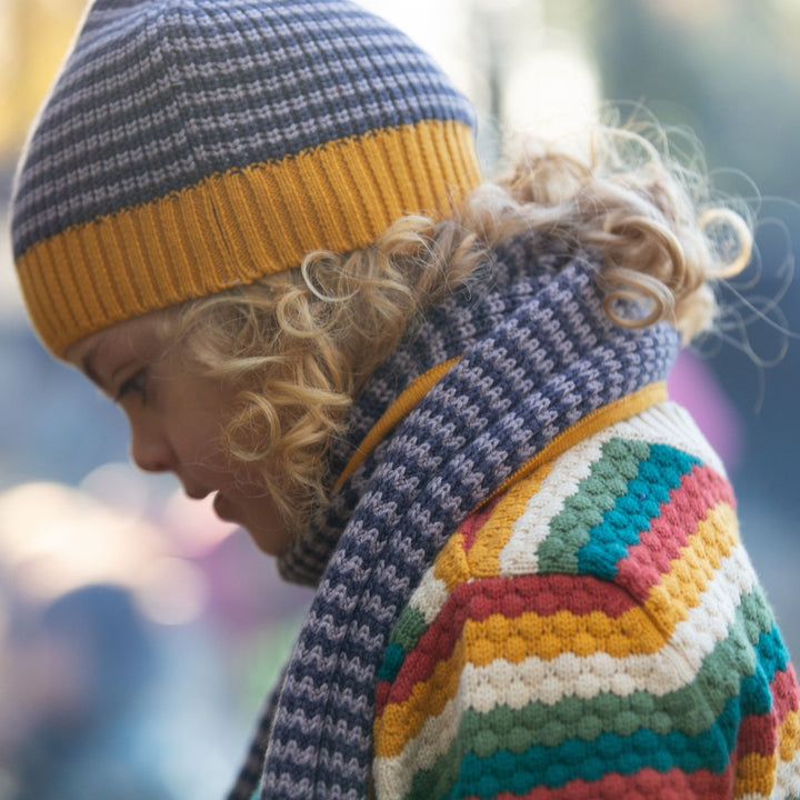 From One To Another Honeycomb Rainbow Striped Snuggly Knitted Jumper