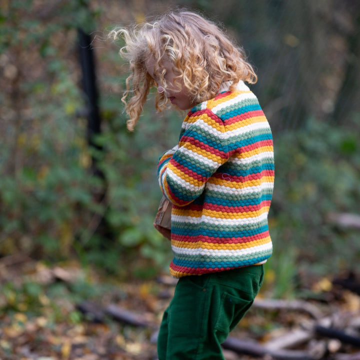 From One To Another Honeycomb Rainbow Striped Snuggly Knitted Jumper