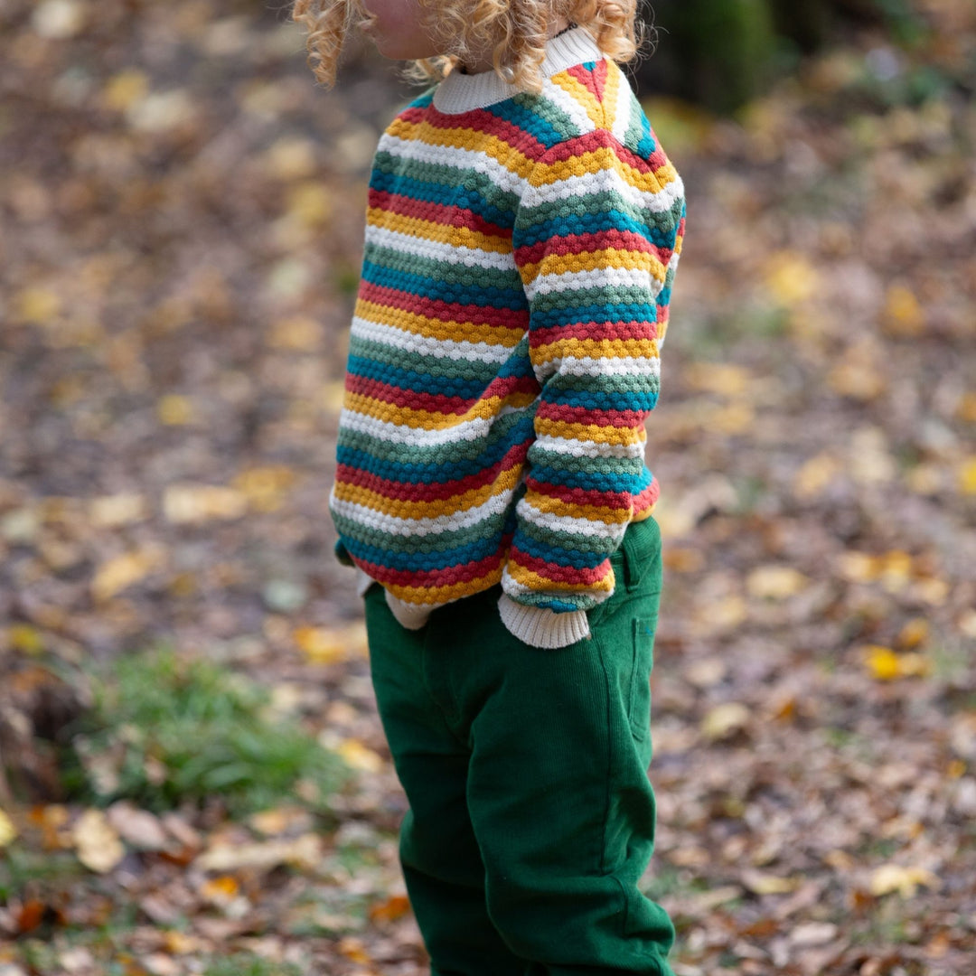 From One To Another Honeycomb Rainbow Striped Snuggly Knitted Jumper