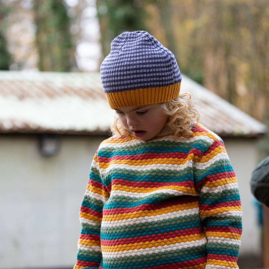 From One To Another Honeycomb Rainbow Striped Snuggly Knitted Jumper