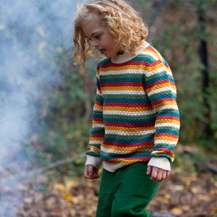 From One To Another Honeycomb Rainbow Striped Snuggly Knitted Jumper