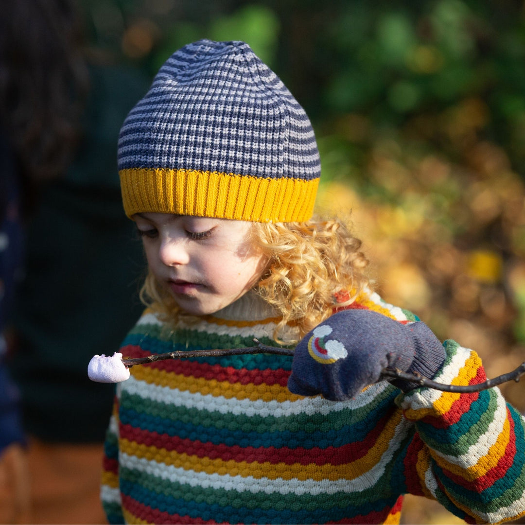 From One To Another Honeycomb Rainbow Striped Snuggly Knitted Jumper