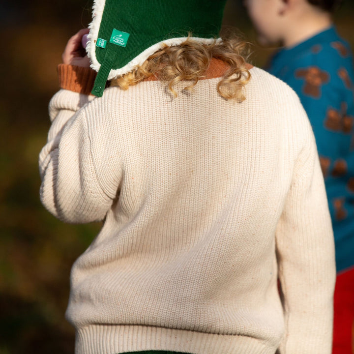 From One To Another Oatmeal And Gold Snuggly Knitted Cardigan