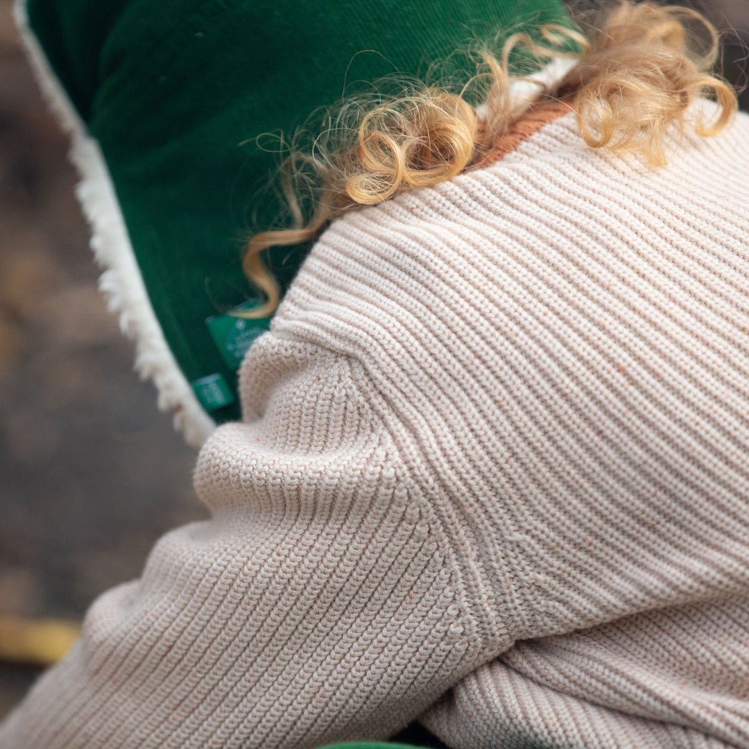 From One To Another Oatmeal And Gold Snuggly Knitted Cardigan