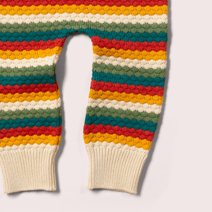 Honeycomb Rainbow Striped Tie Waist Knitted Joggers