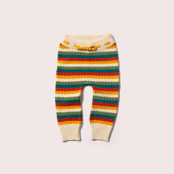 Honeycomb Rainbow Striped Tie Waist Knitted Joggers