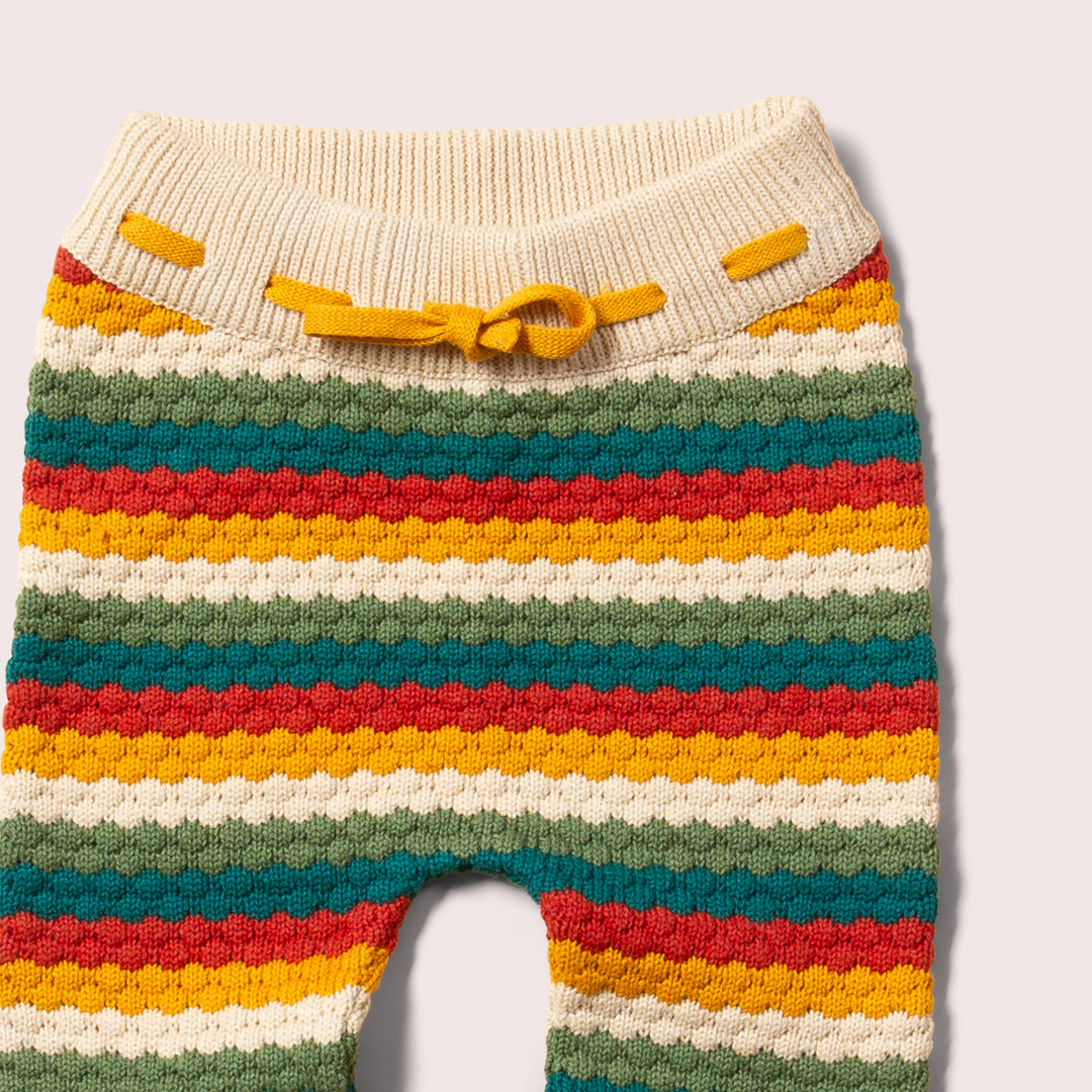 Honeycomb Rainbow Striped Tie Waist Knitted Joggers