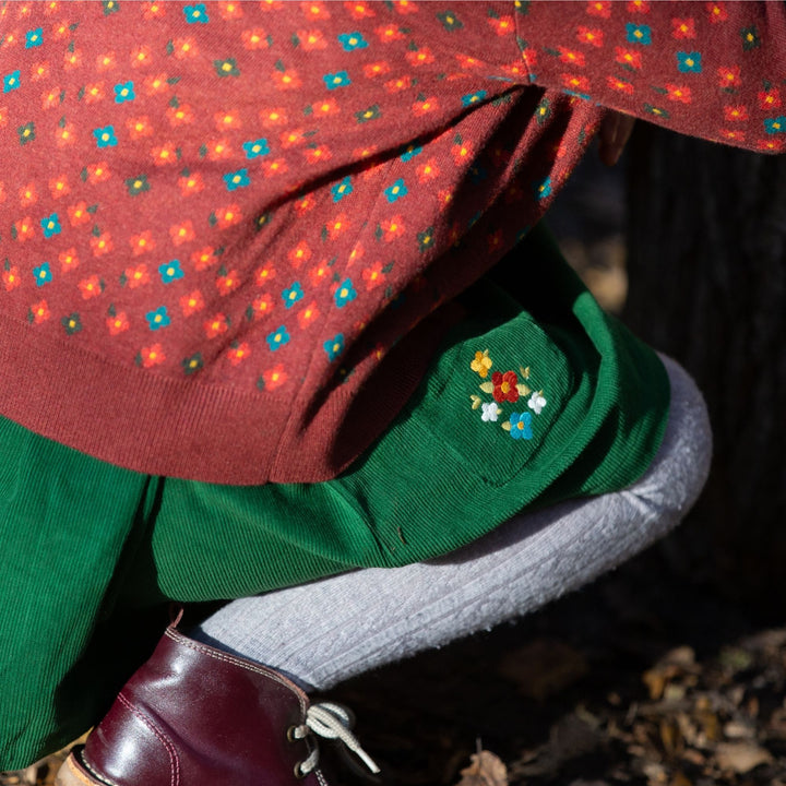 Vintage Green Corduroy Swing Dress
