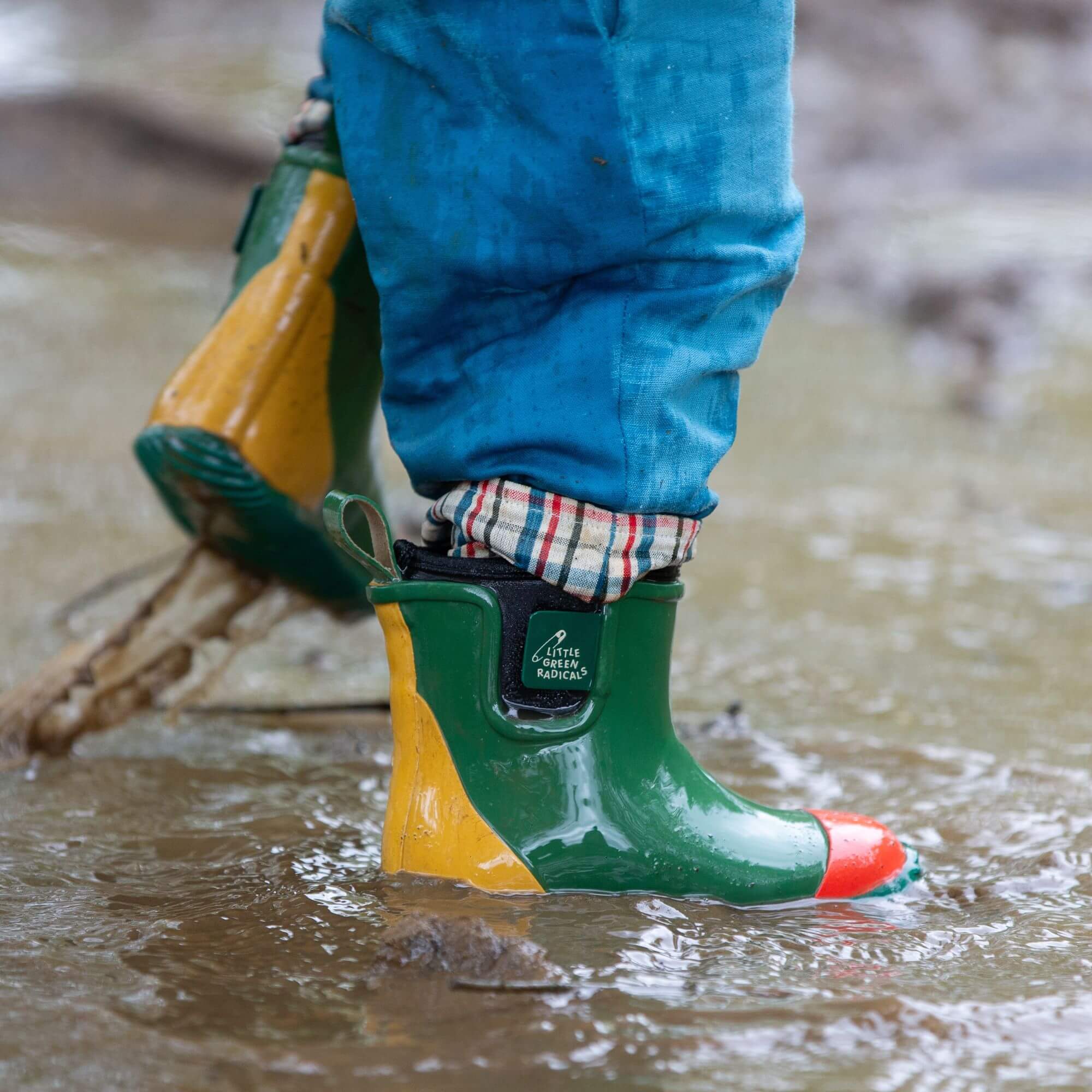Colour Block Lined Ankle Rain Boots