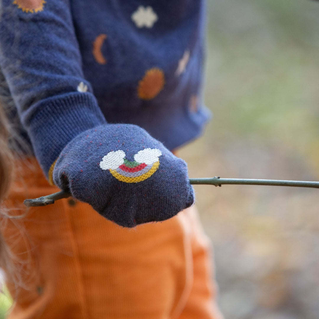 Dreamy Blue Embroidered Knitted Mittens