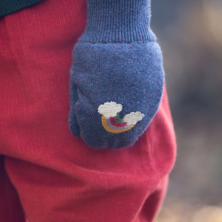 Dreamy Blue Embroidered Knitted Mittens