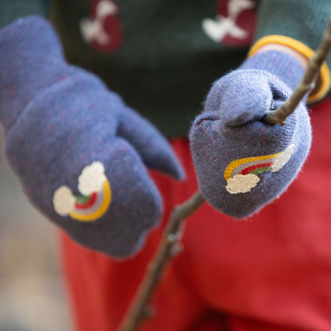 Dreamy Blue Embroidered Knitted Mittens