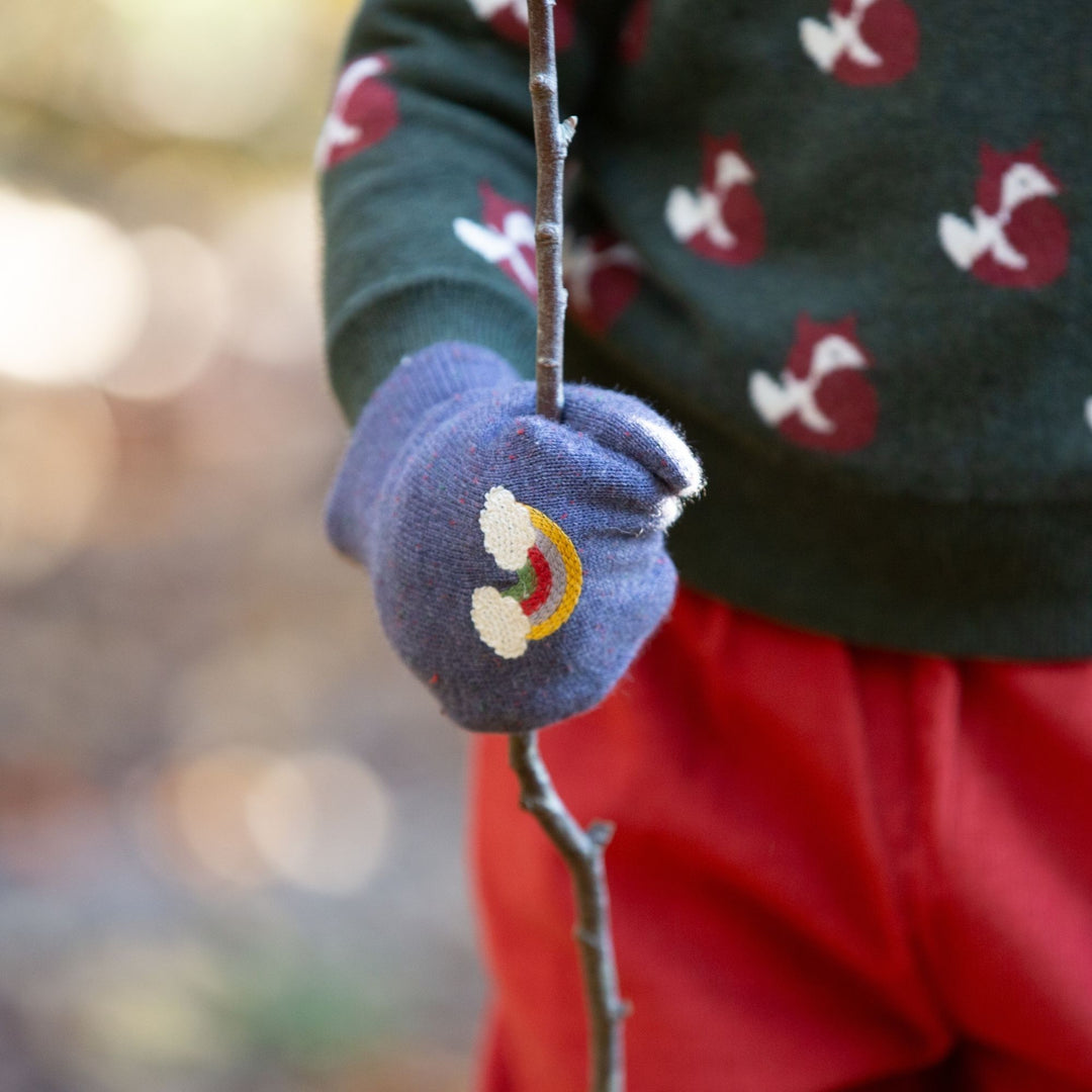 Dreamy Blue Embroidered Knitted Mittens