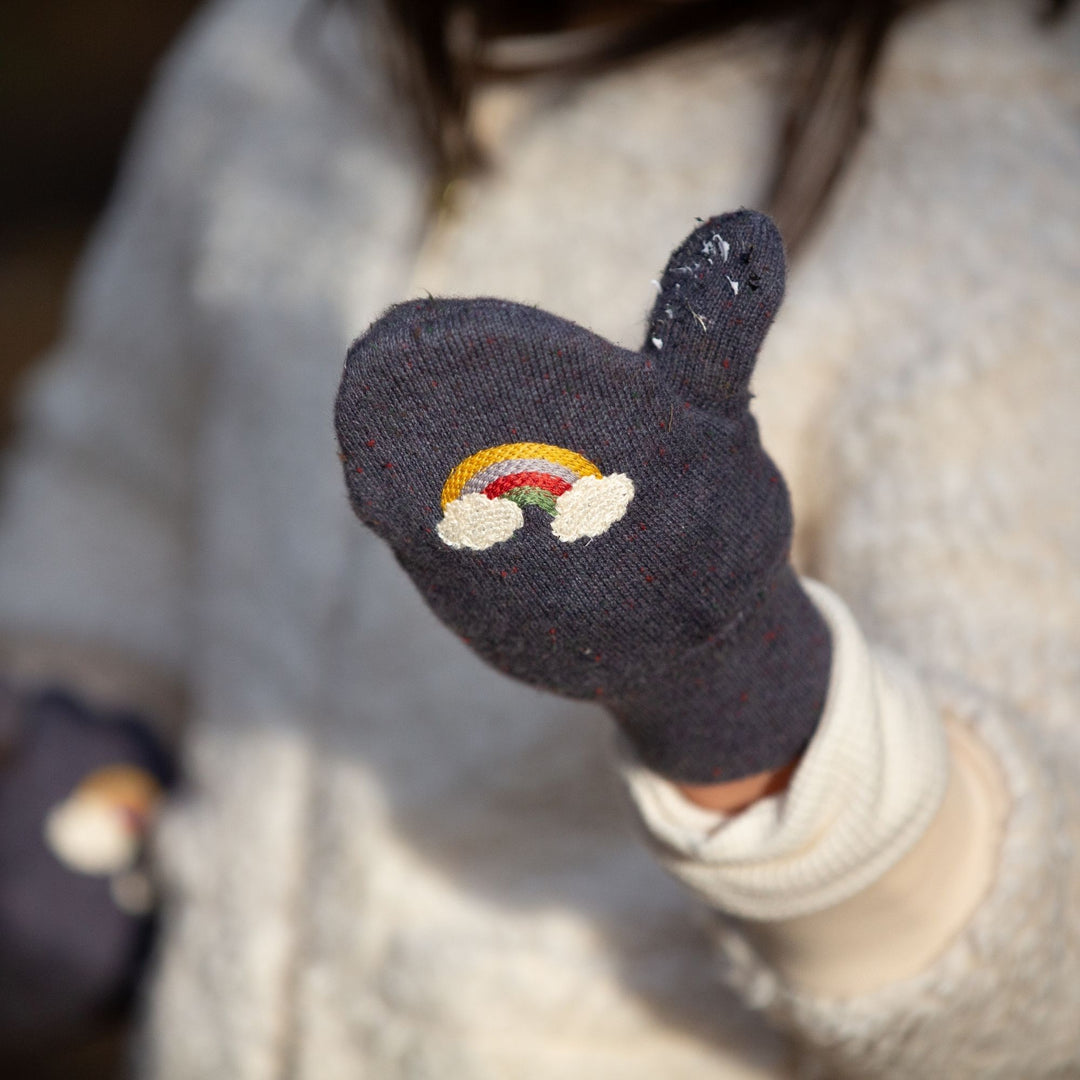 Dreamy Blue Embroidered Knitted Mittens