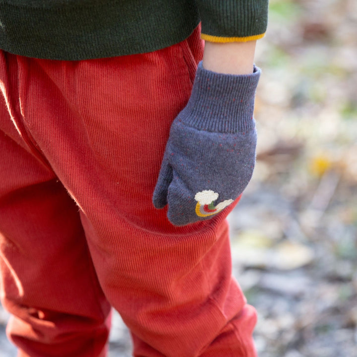 Dreamy Blue Embroidered Knitted Mittens