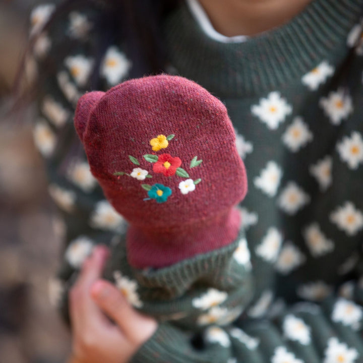 Hazelnut Embroidered Knitted Mittens