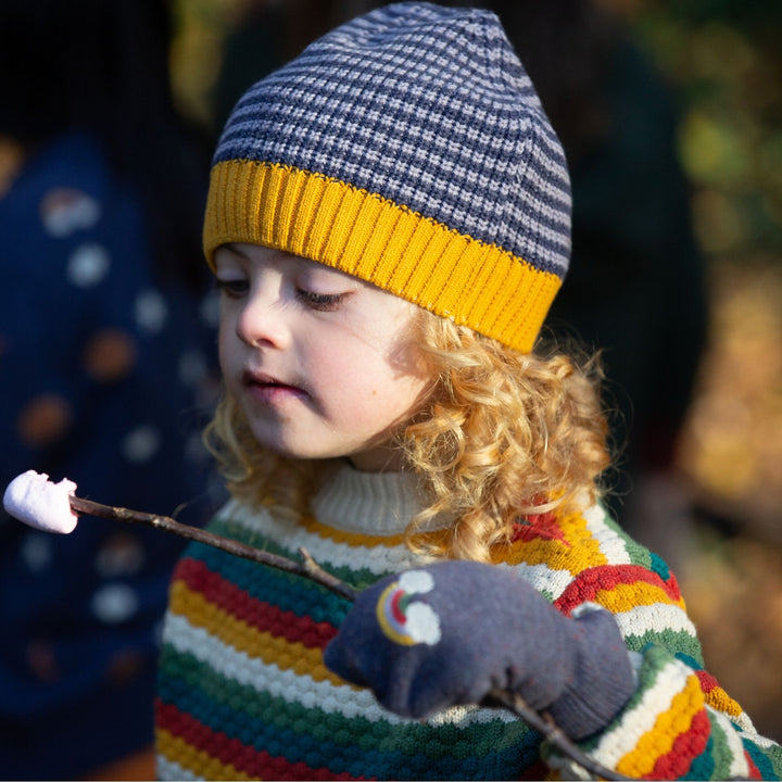 Dreamy Blue Striped Knitted Beanie Hat