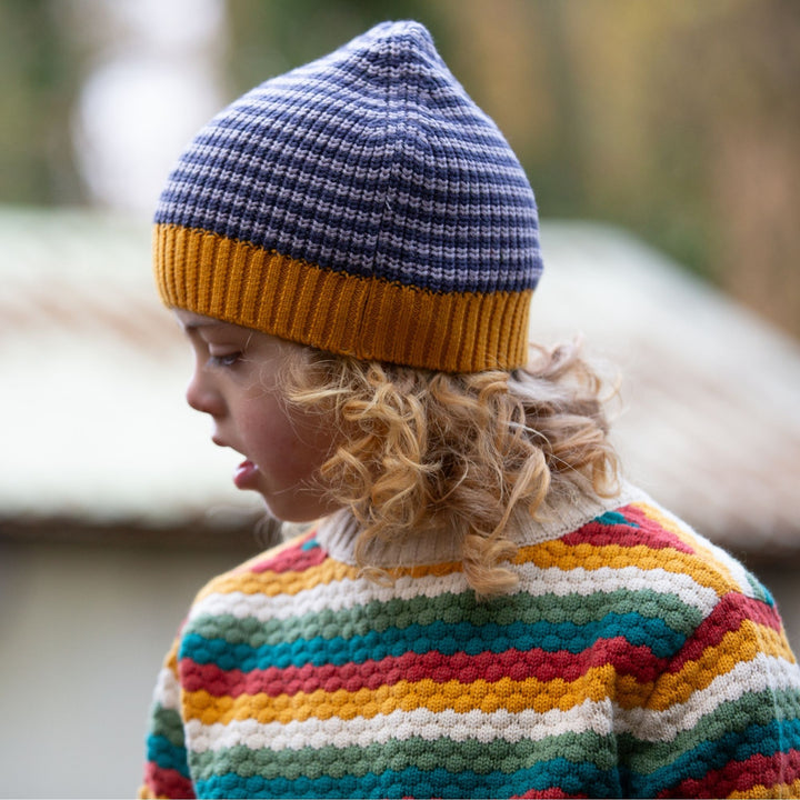 Dreamy Blue Striped Knitted Beanie Hat