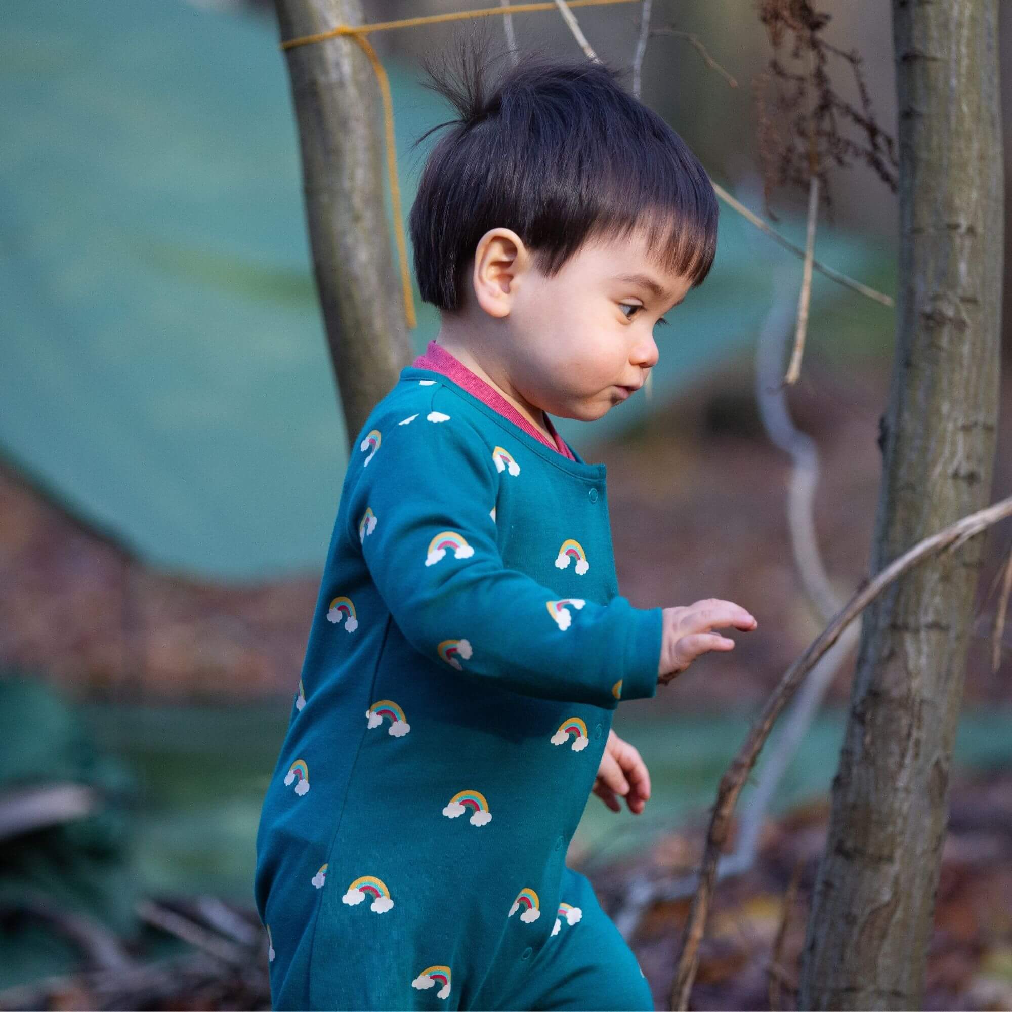Turquoise Rainbows Organic Babygrow