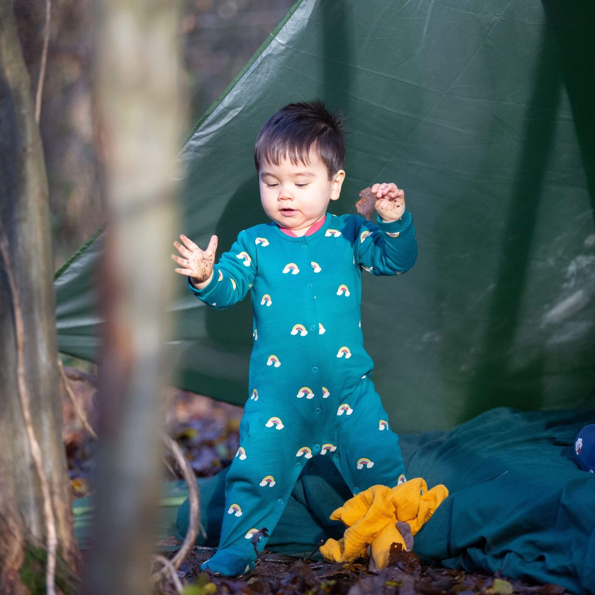 Turquoise Rainbows Organic Babygrow