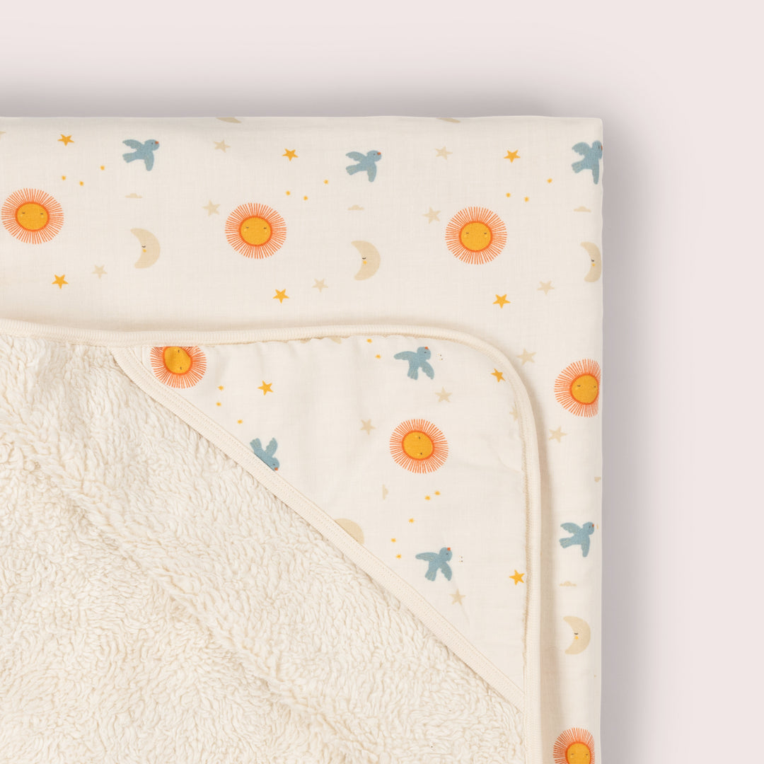 Moon and Sun Sherpa Hooded Organic Baby Blanket