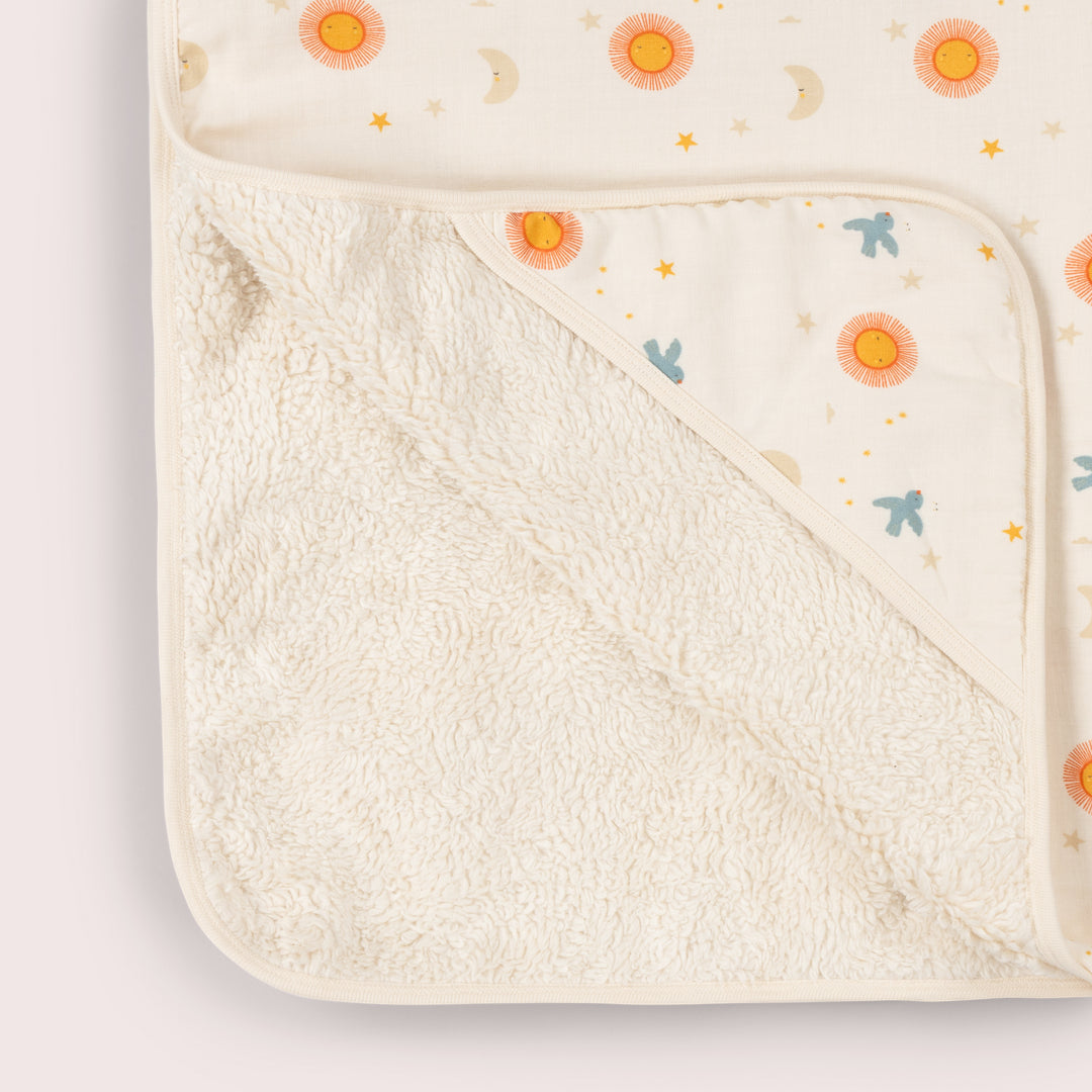 Moon and Sun Sherpa Hooded Organic Baby Blanket