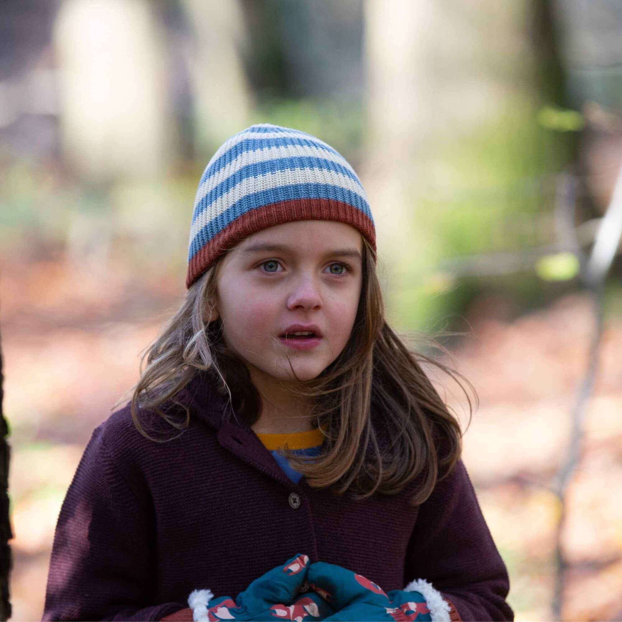 Blue Striped Knitted Beanie Hat