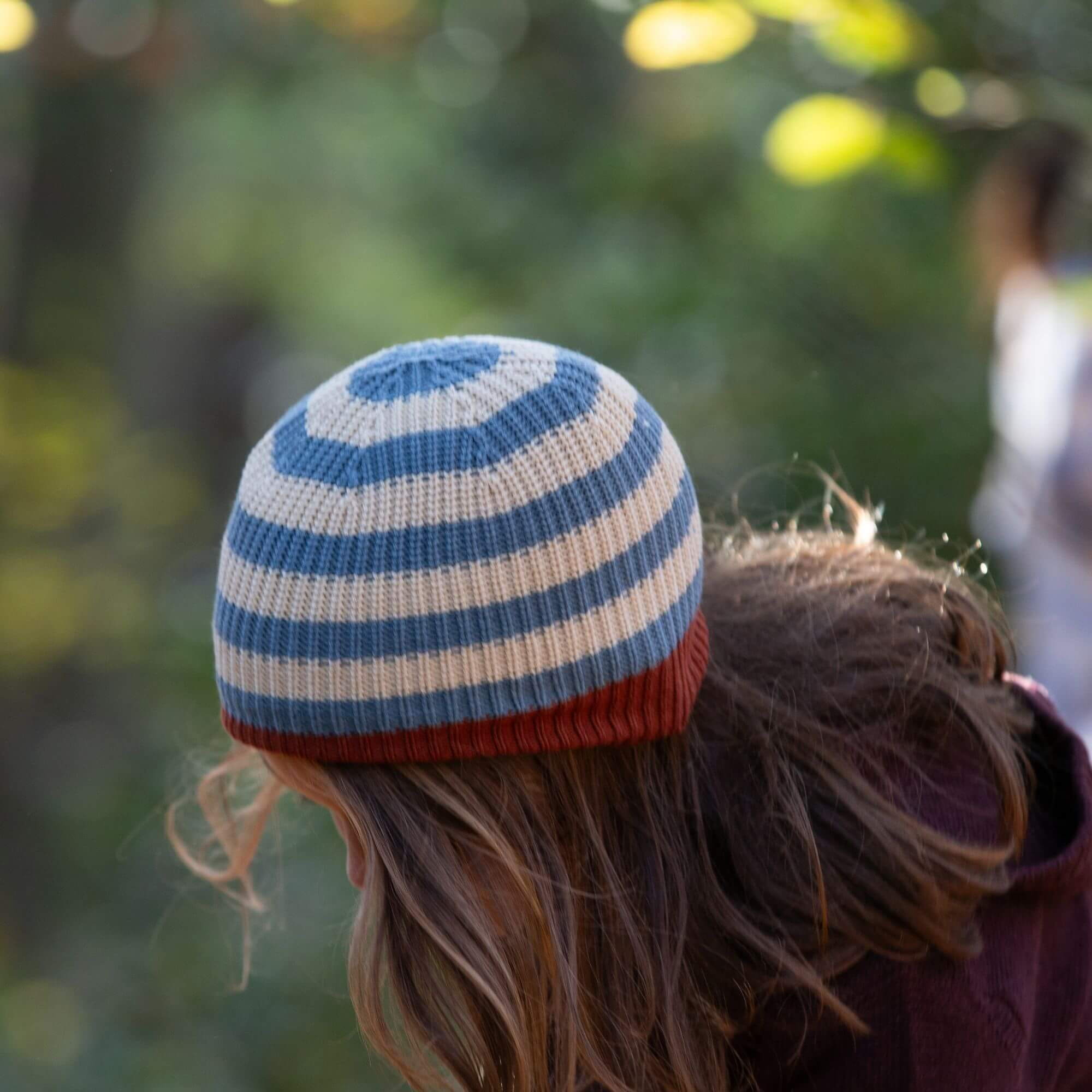 Blue Striped Knitted Beanie Hat