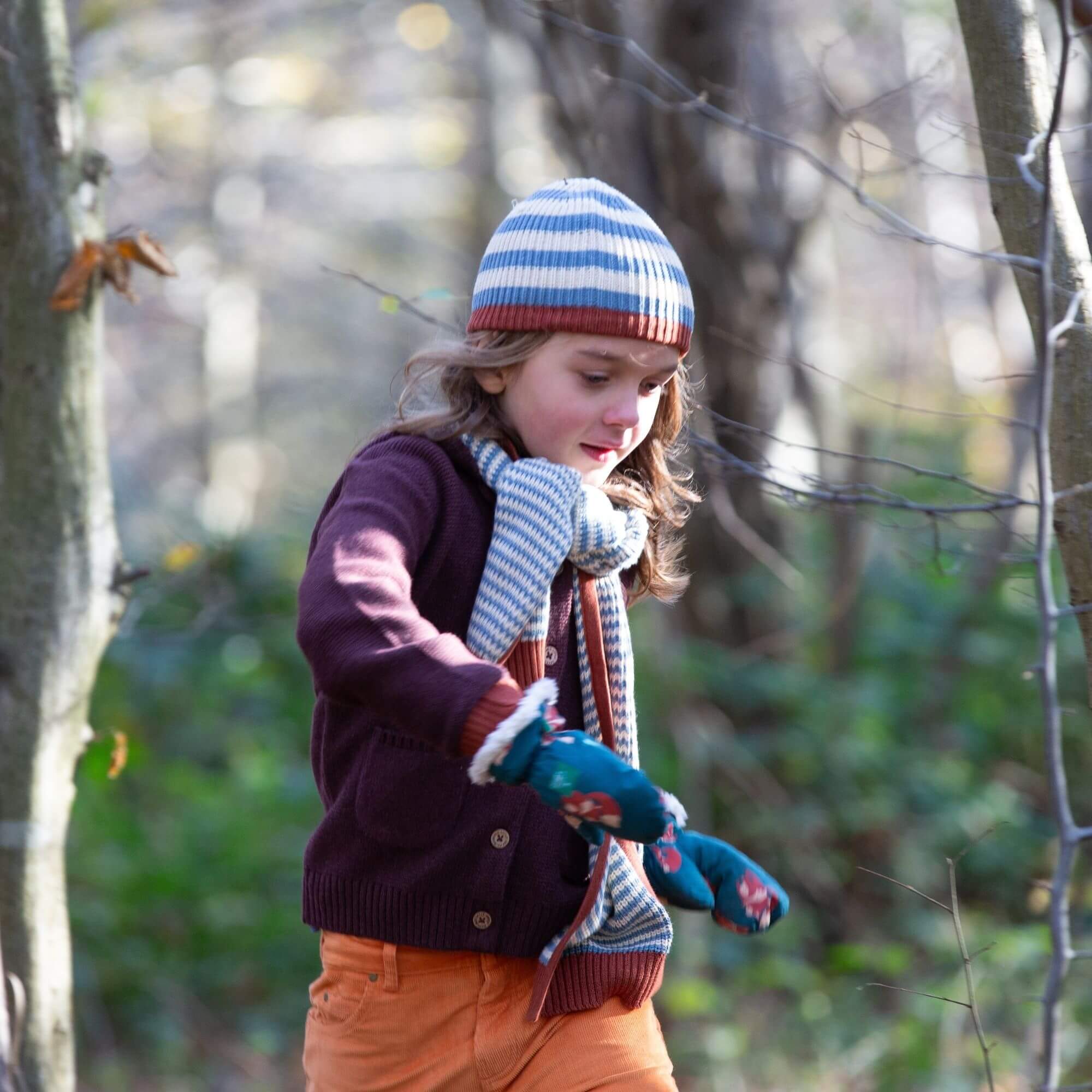 Blue Striped Knitted Beanie Hat