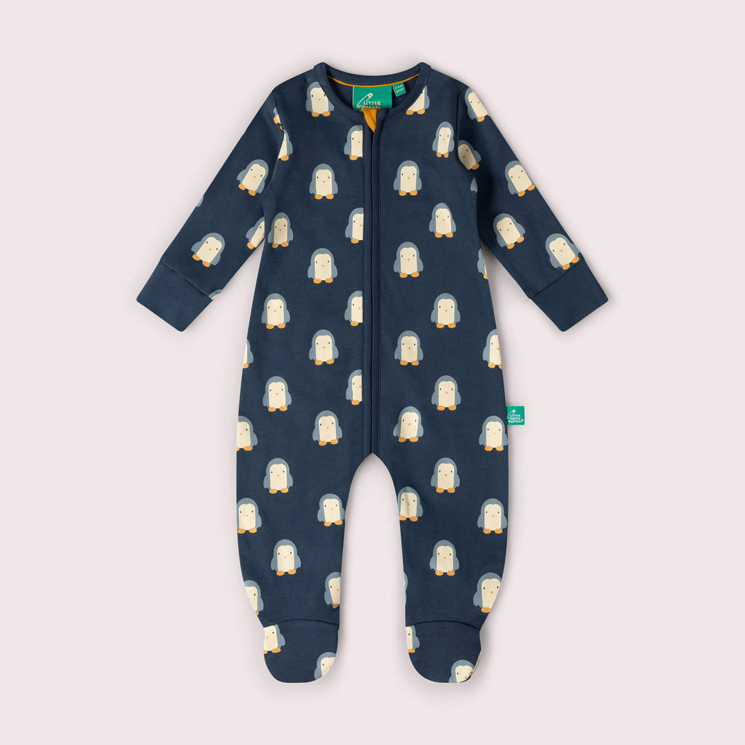 Blue Penguins Zip Organic Babygrow Navy / 12-18m