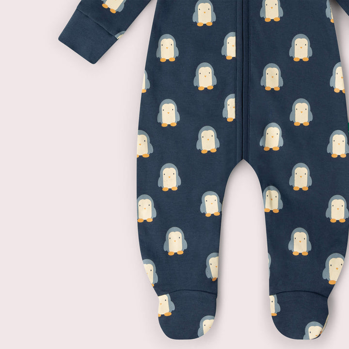 Blue Penguins Zip Organic Babygrow Navy / 12-18m